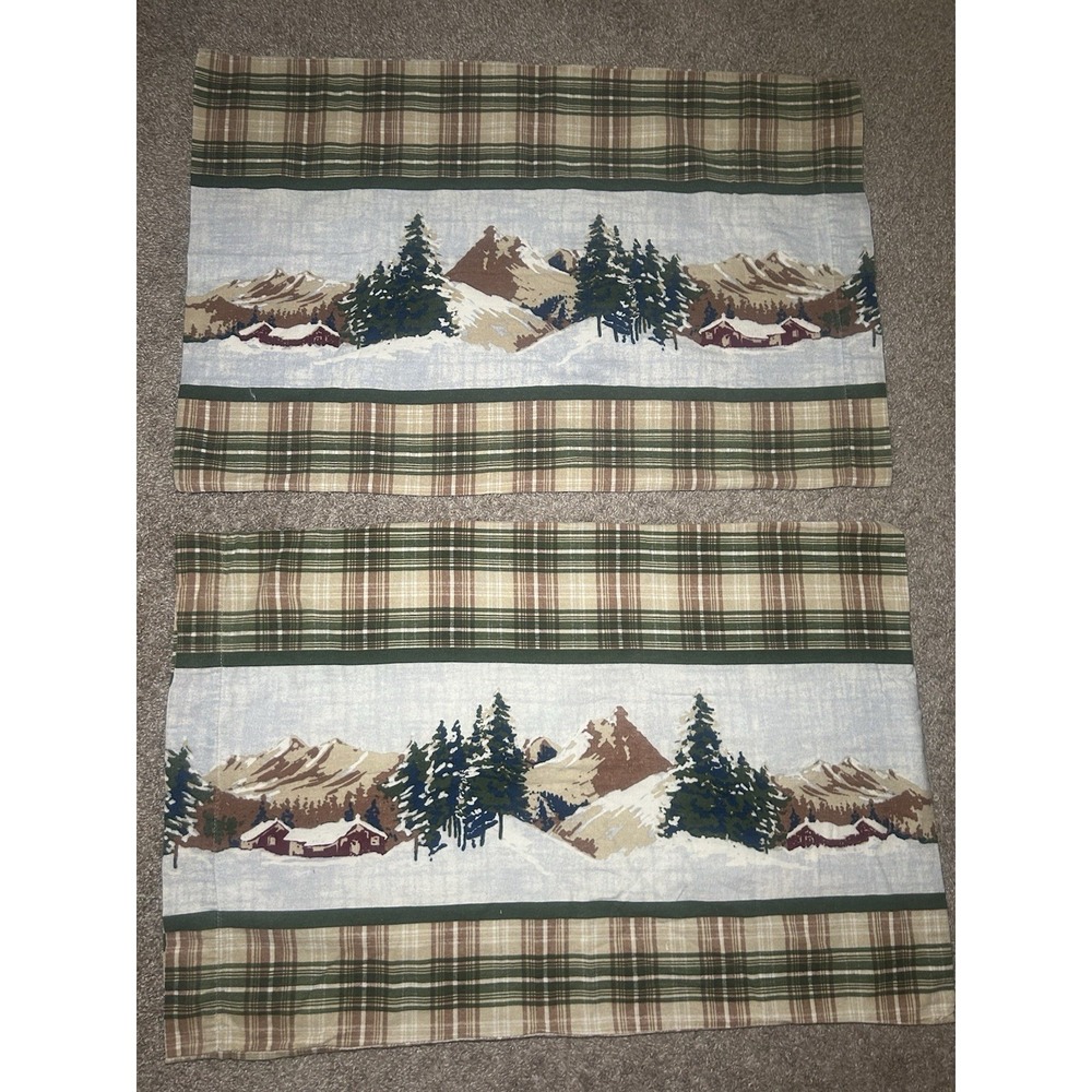 Set of 2 Plaid‎ Winter Mountain Scene Pillowcase Wester Rustic Cozy Cabin